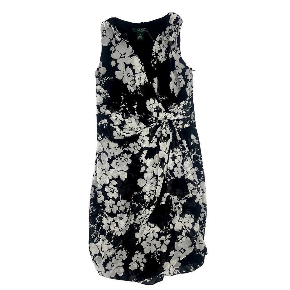 Lauren Ralph Lauren Black White Sleeveless Floral Dress